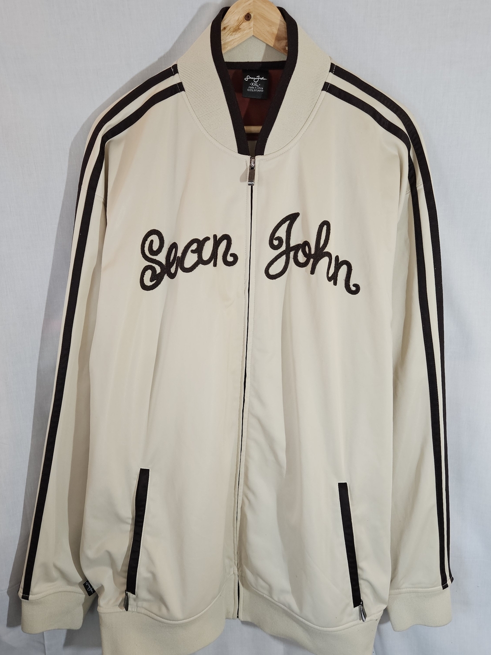 Sean John Y2k  Men’s Cream Zip-Front Jacket sz XXL